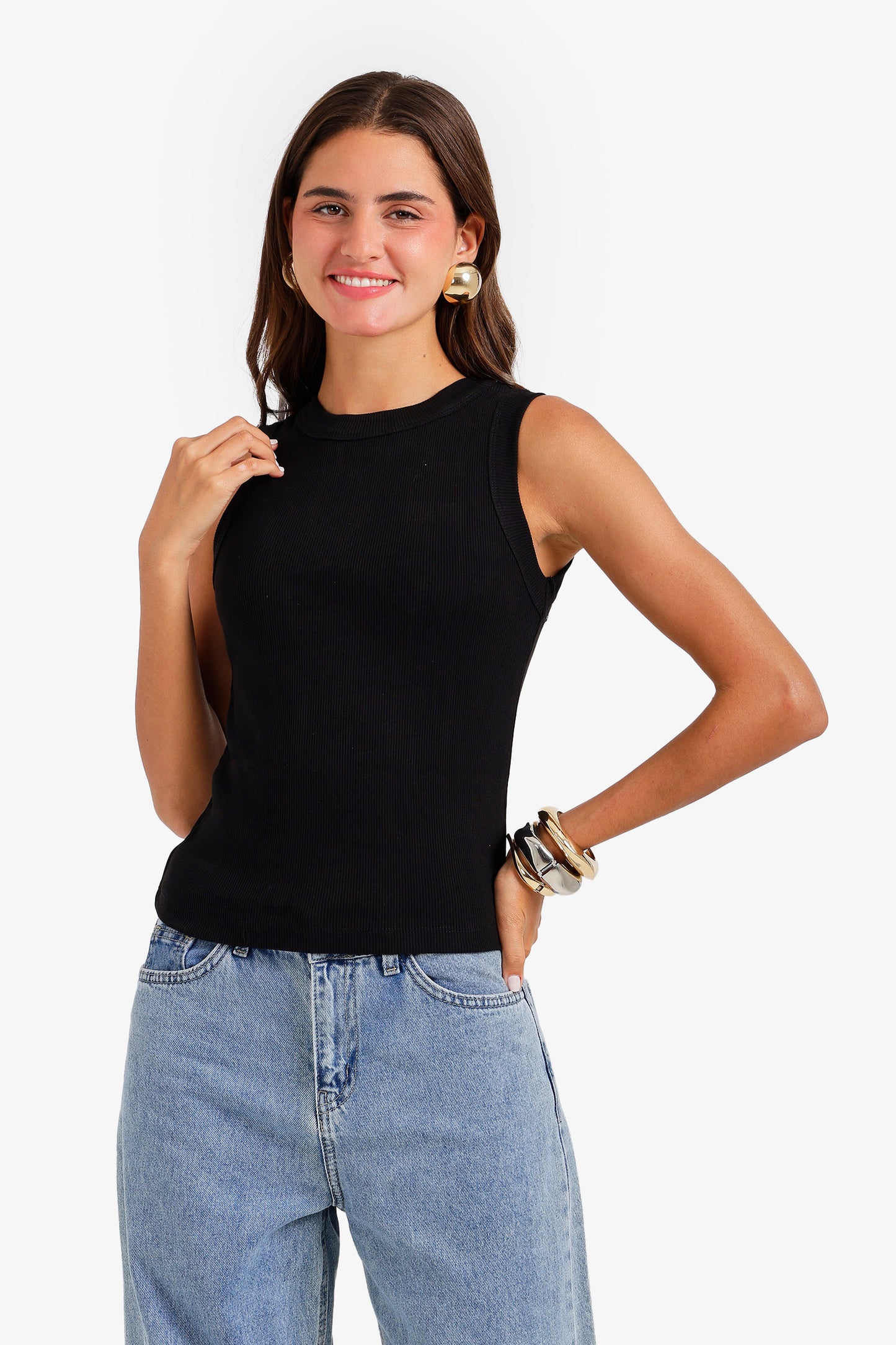 Ribbed Crew Neck Top
