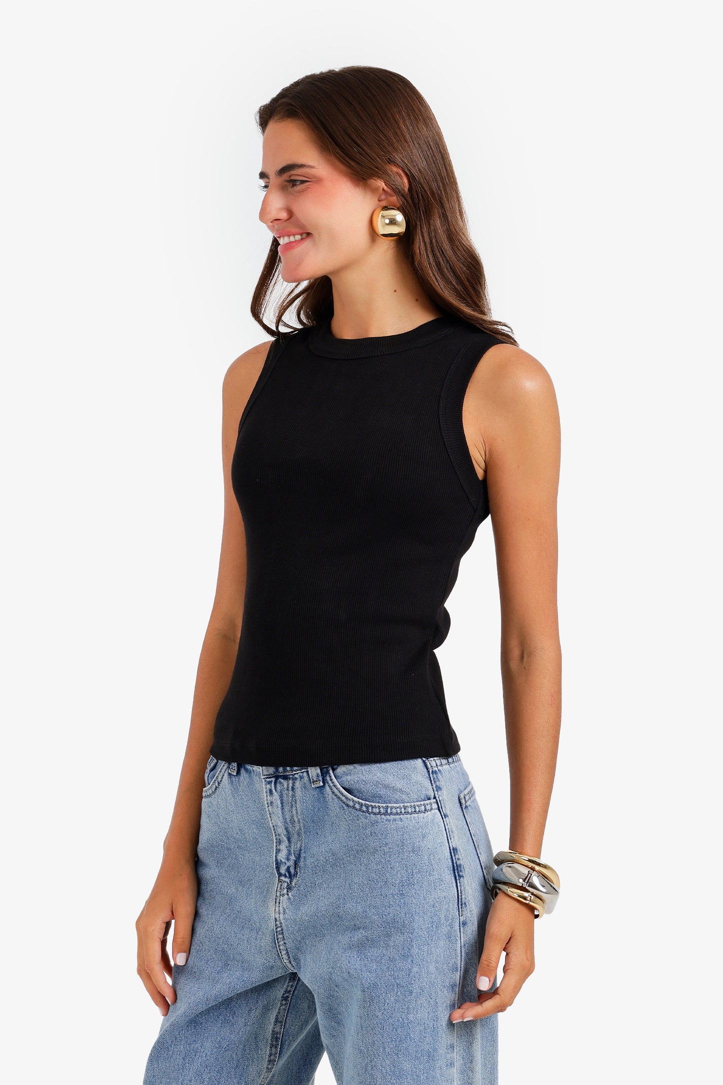 Ribbed Crew Neck Top