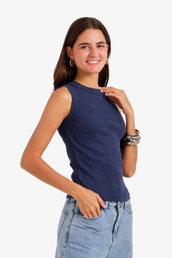 Ribbed Crew Neck Top