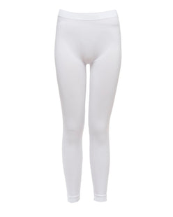 White thermal leggings for women, full length, elastic waistband, plain background