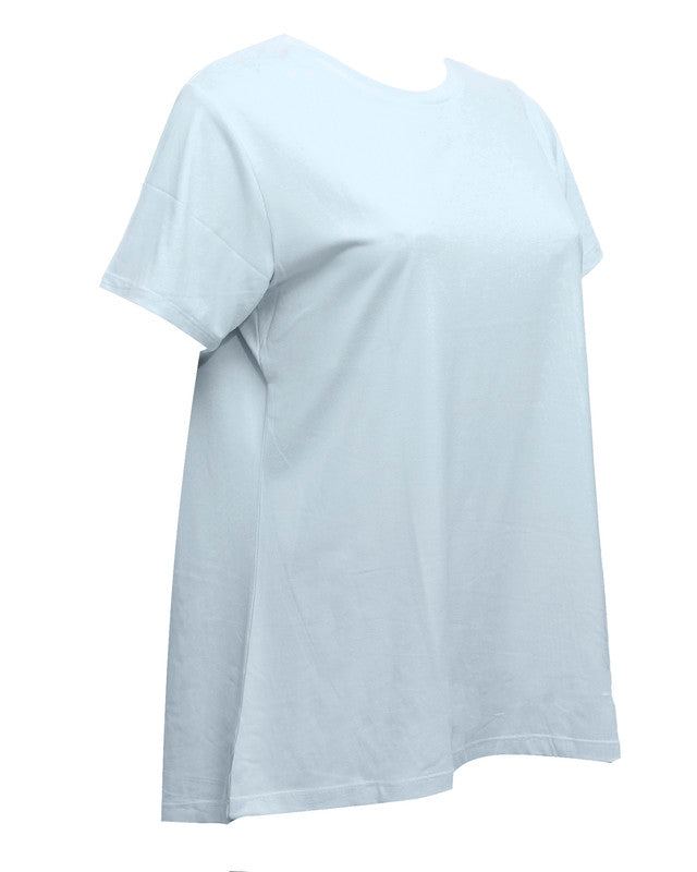 توب بياقة دائرية بأكمام قصيرة